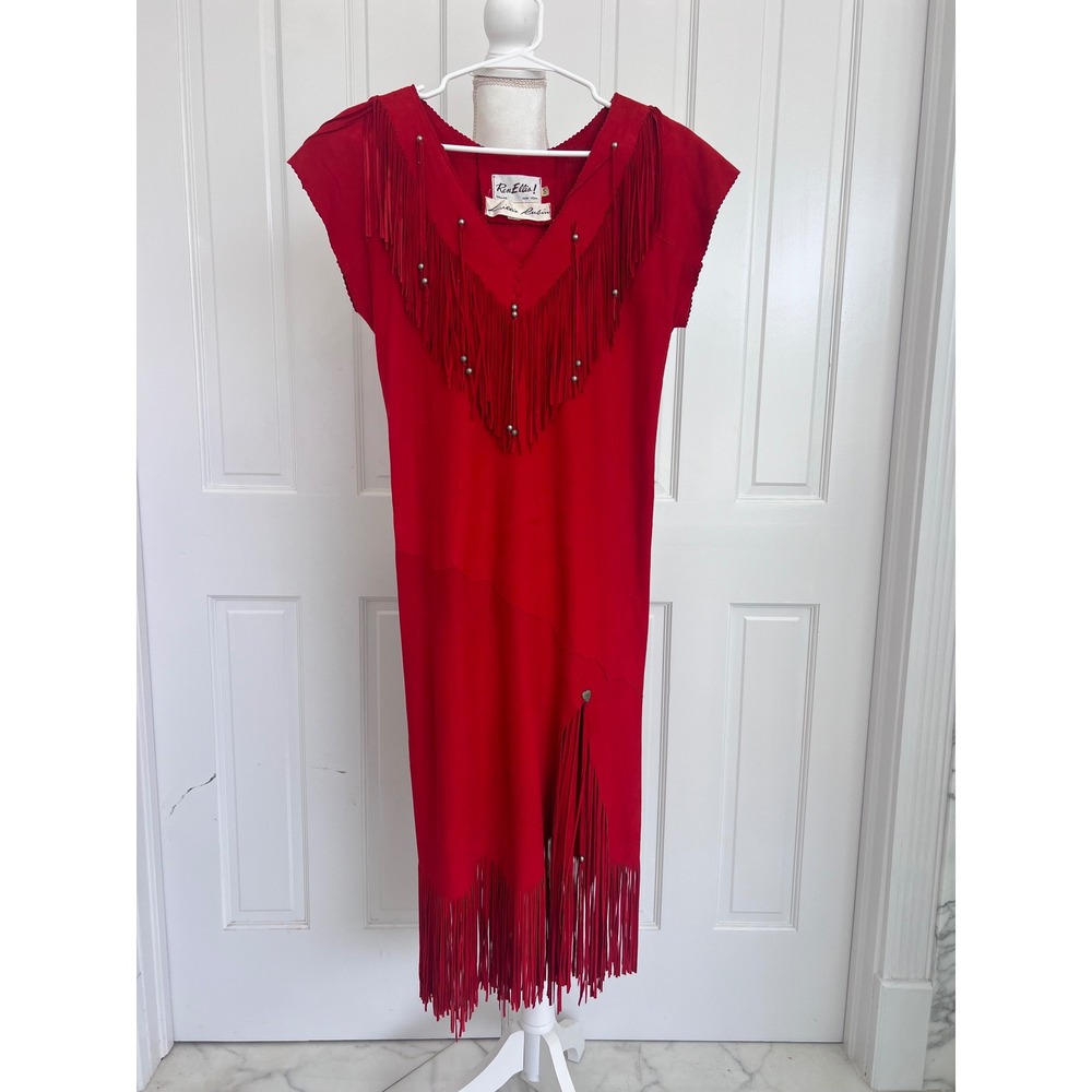 Vintage red Ren Ellis X‎ Lillie Rubin Lambskin Western Fringe dress size small